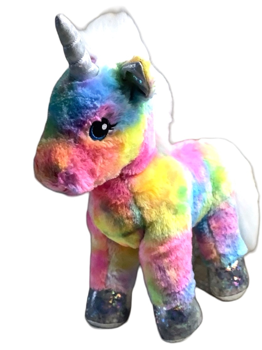 Build A Bear Rainbow Tie Dye Unicorn with Silver Horn Stuffed Animal 16in 🦄